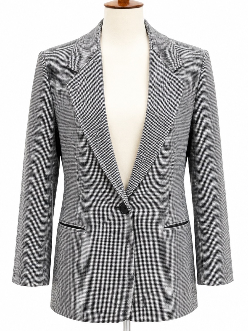 Joan Leslie Wool Blend Classic Women's Black White Houndstooth Blazer 12 Petite